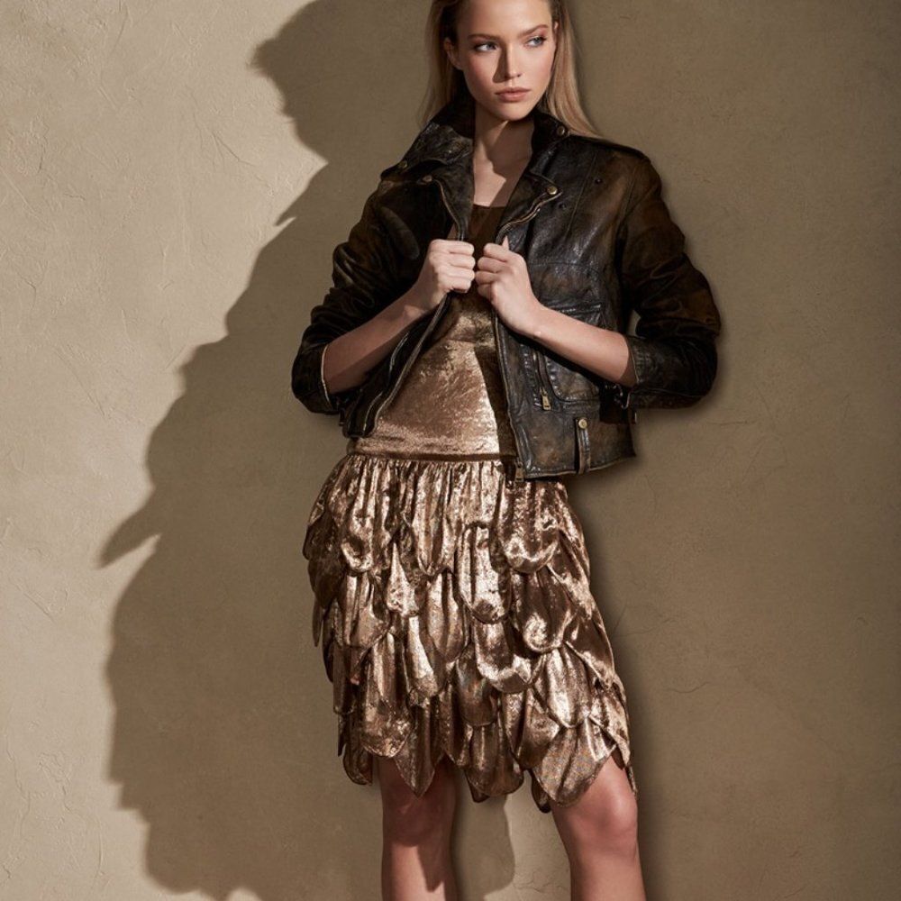 Ralph Lauren Spring 2017 Runway Collection Dara Tiered Bronze Metallic Dress